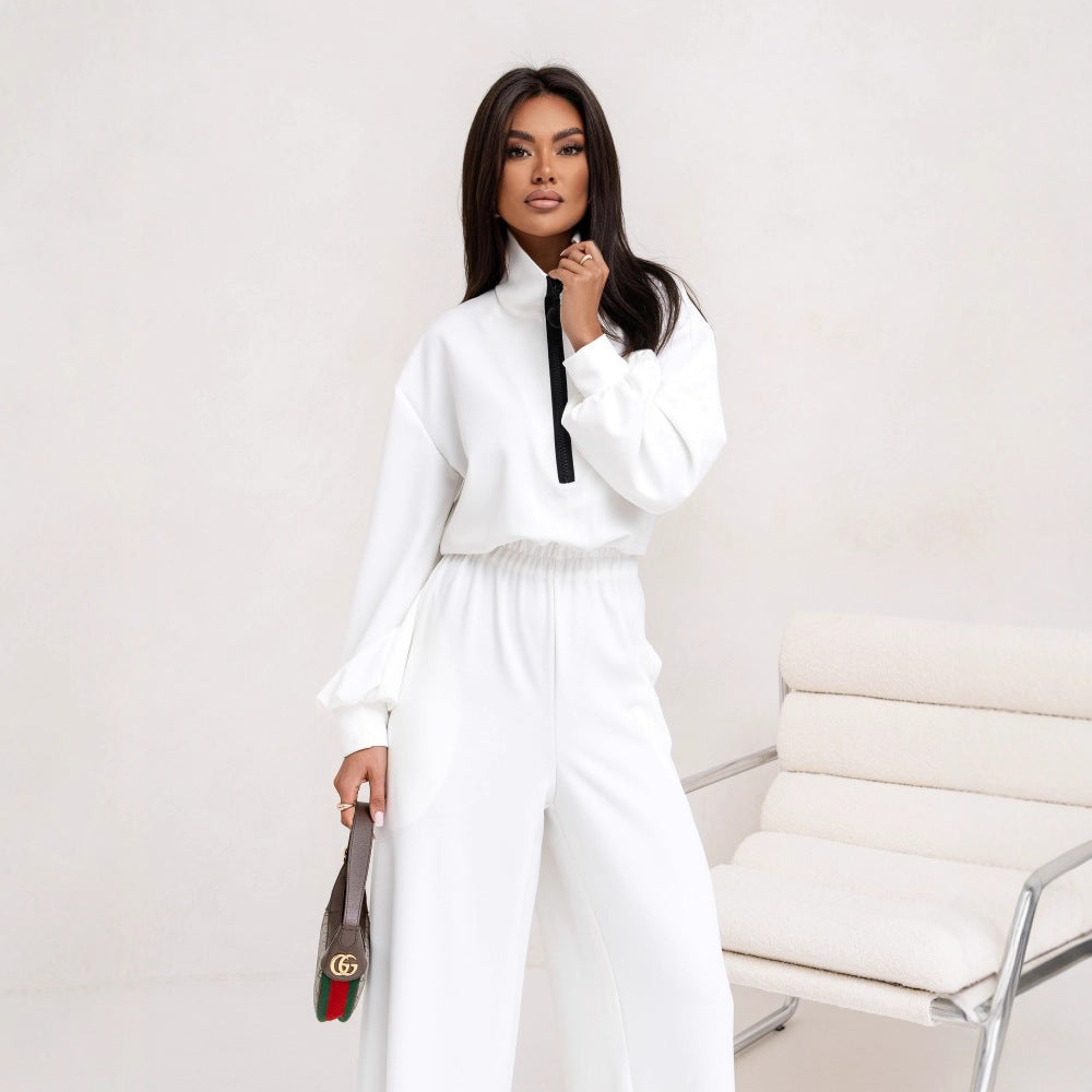 Damen Modischer Jumpsuit mit Stehkragen und Reißverschluss R&B