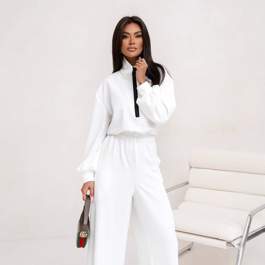 Damen Modischer Jumpsuit mit Stehkragen und Reißverschluss R&B