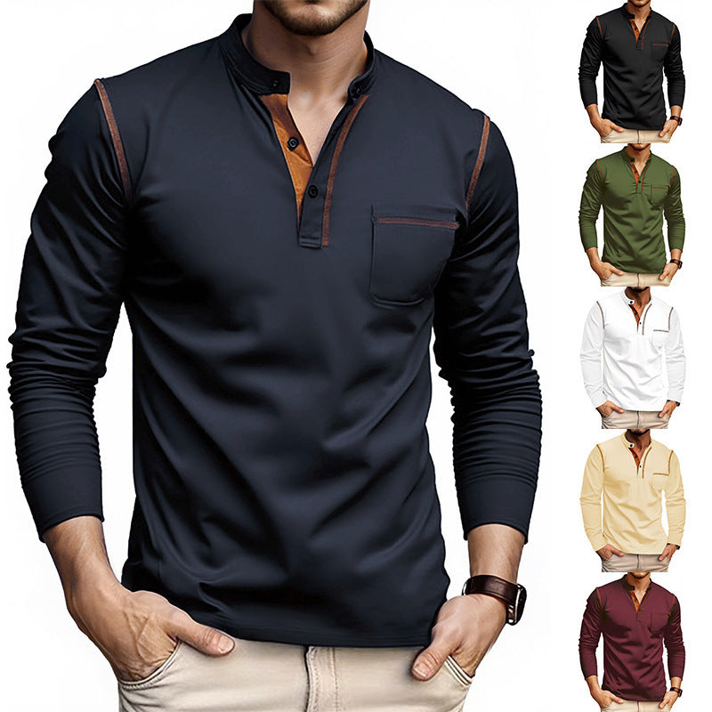 Herren Langarmshirt mit Knopfleiste und Brusttasche R&B