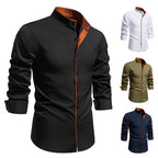 Herren Langarmhemd mit modernem Stehkragen und gesticktem Detail R&B