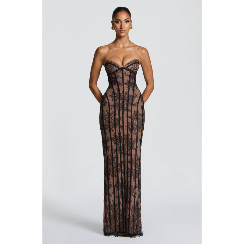 Damen Elegantes Abendkleid mit raffinierten Spitzenakzenten und corsagenähnlichem Oberteil R&B