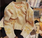 Damen Pullover mit floralem Design und Perlenapplikationen