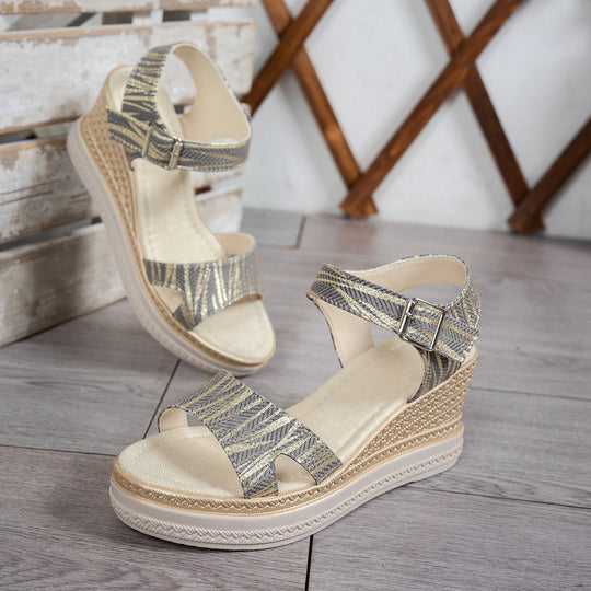 Damen Wedge-Sandalen mit raffinierten Riemen und verstellbarer Schnalle R&B