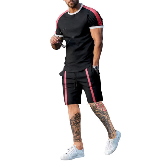 Herren Sportliches Kurzarm- und Shorts-Set mit Kontraststreifen R&B