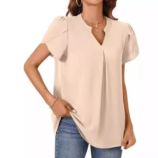 Damen Elegante Bluse mit V-Ausschnitt und Puffärmeln R&B