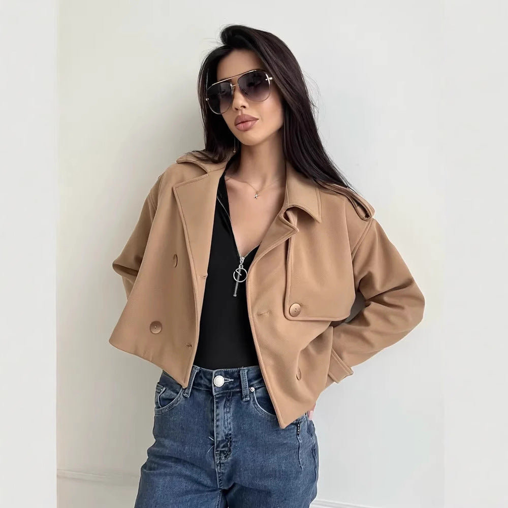 Damen Modische Kurzjacke mit doppelter Knopfleiste und lässigem Schnitt R&B