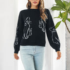 R&B | Verspielter Strickpullover Mit Katzenmuster