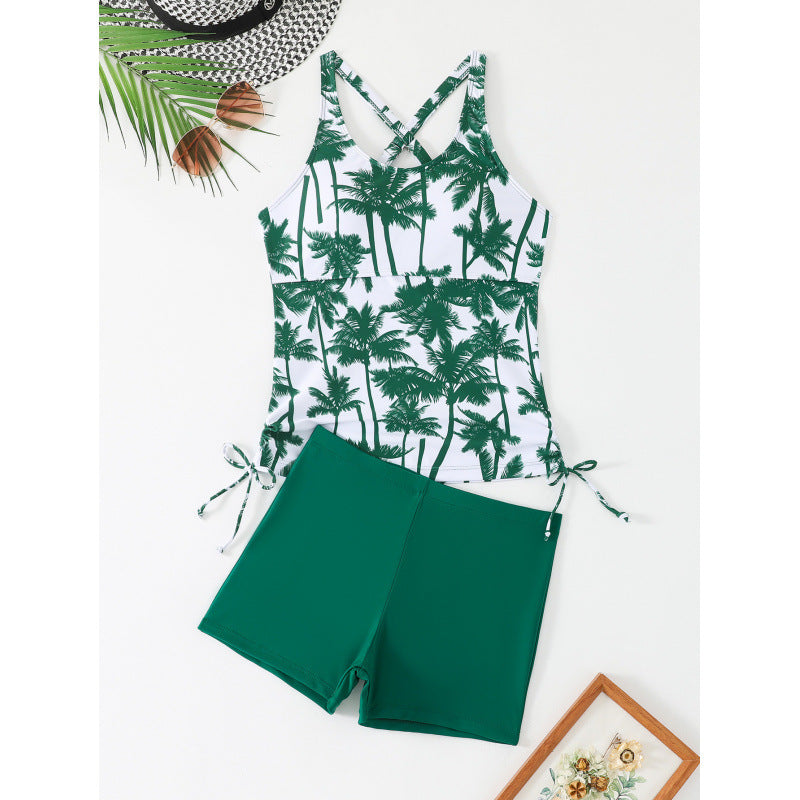 Damen Tankini-Set mit aufregendem Palmenmotiv und verstellbaren Schnüren R&B