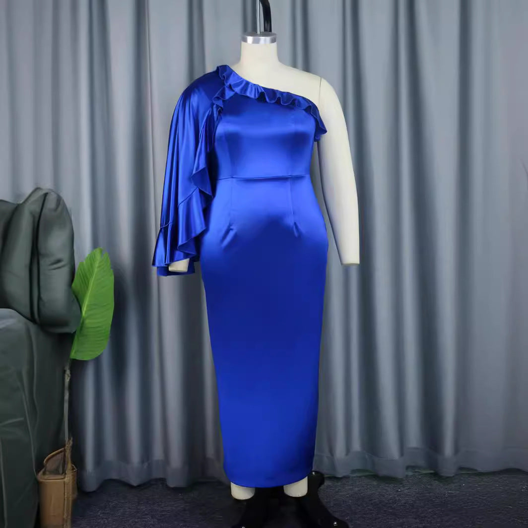 Damen elegantes Maxikleid mit asymmetrischem Rüschendesign R&B