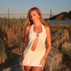 Damen lässiges Haltertop mit transparentem Chiffon und eleganter Applikation EB