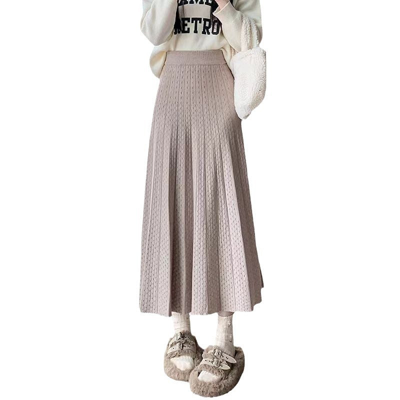 Damen Eleganter plissierter Maxirock mit hohem Bund und feiner Textur R&B