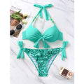 Damen Bikini-Set mit modischen BindR&Bändern und herausgearbeitetem Muster R&B