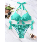 Damen Bikini-Set mit modischen BindR&Bändern und herausgearbeitetem Muster R&B