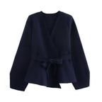 Damen Wickeljacke mit eleganter Taillierung und Bogenmotiv R&B