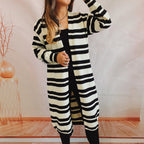 Damen lässige Longstrickjacke mit modischem Streifenlook und offenen Ärmeln R&B