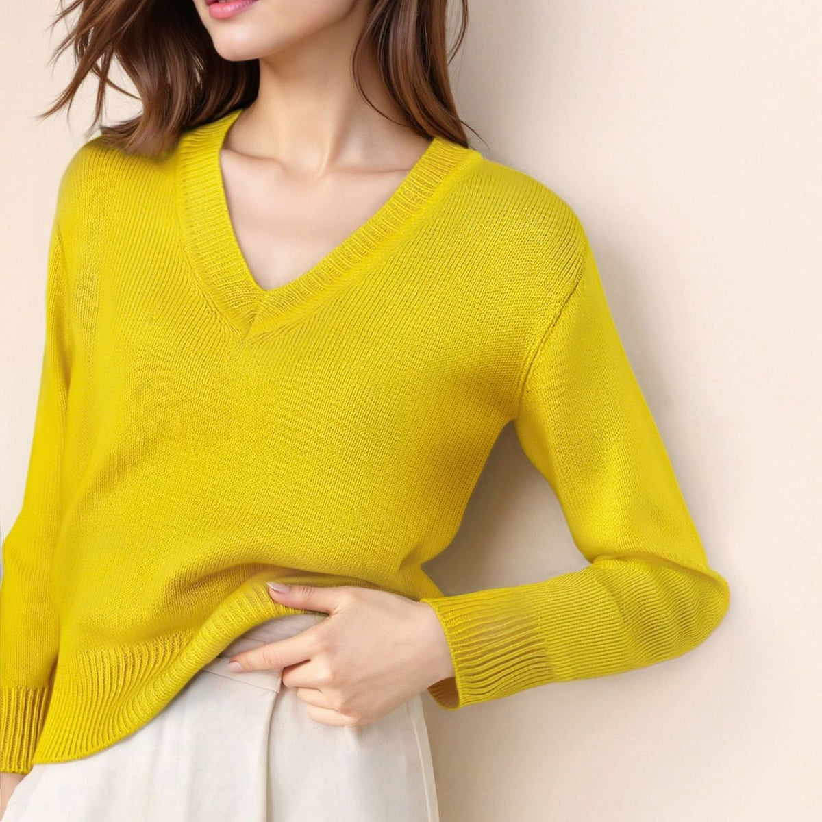 Damen Pullover mit V-Ausschnitt und strukturierter Optik R&B