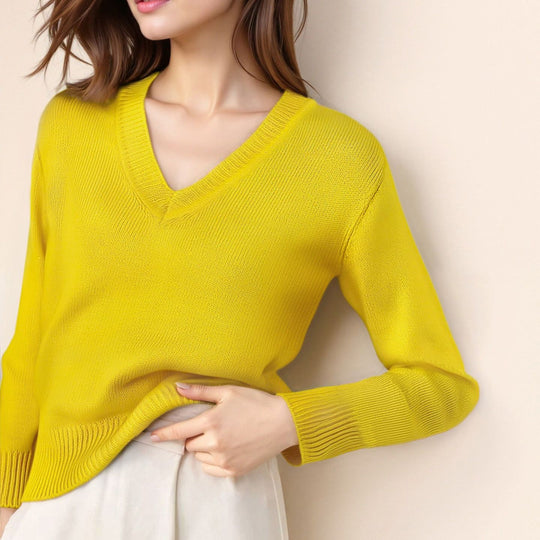 Damen Pullover mit V-Ausschnitt und strukturierter Optik R&B