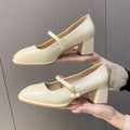 Damen elegante Mary Jane Schuhe mit Blockabsatz und Perlenakzent R&B
