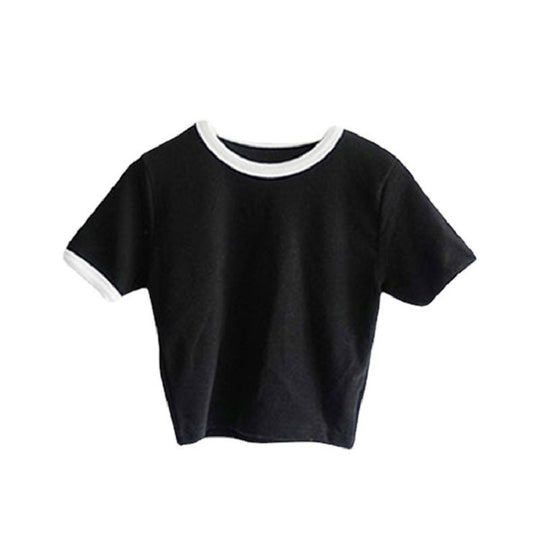 Damen Cropped T-Shirt mit kontrastierenden Ärmelabschlüssen und lässigem Schnitt