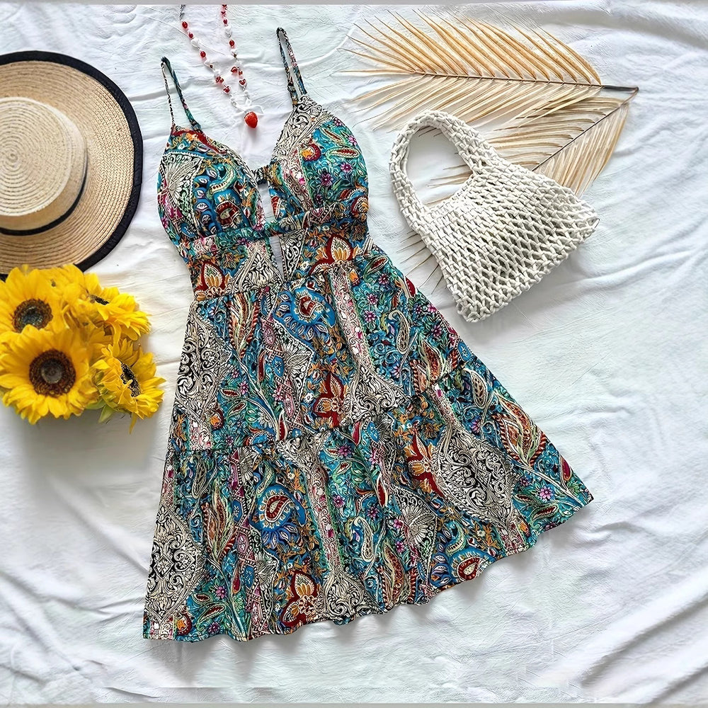 Damen Neckholder Sommerkleid mit floralem Muster und Rüschendetails R&B