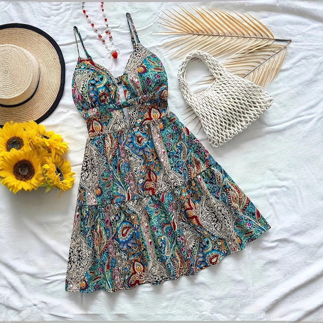 Damen Neckholder Sommerkleid mit floralem Muster und Rüschendetails R&B