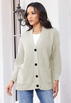 Damen Strickjacke mit großen Taschen und klassischem Knopfverschluss