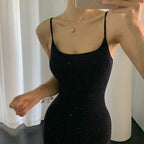 Damen Glamouröses Maxikleid mit eleganten Spaghetti-Trägern und ausgestelltem Saum R&B