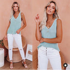 Damen luftiges Strick-Top mit V-Ausschnitt und feiner Struktur R&B