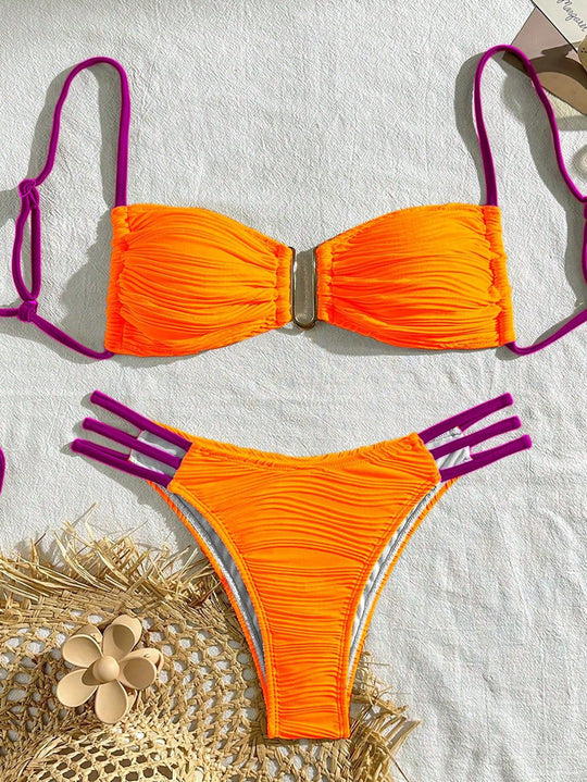 Damen Bikini-Set mit raffiniertem Falten-Design und modischen Akzenten R&B