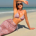 Damen Triangel-Bikini-Set mit transparentem Wickelrock und animalischem Print R&B