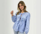 Damen Bluse mit Volantärmeln und Schleifenband R&B
