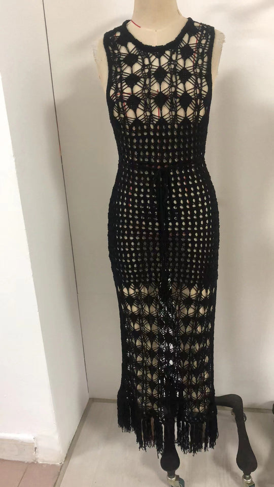 Damen gehäkeltes Maxikleid mit dezenter Lochmuster-Optik R&B
