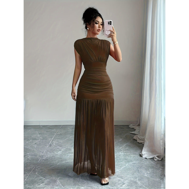 Damen Elegantes Maxikleid mit raffiniertem Drapée und transparentem Rock R&B