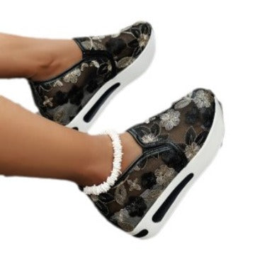 Damen Bequeme Slip-On Sneaker mit glitzerndem Design und atmungsaktiver Oberflächenstruktur R&B