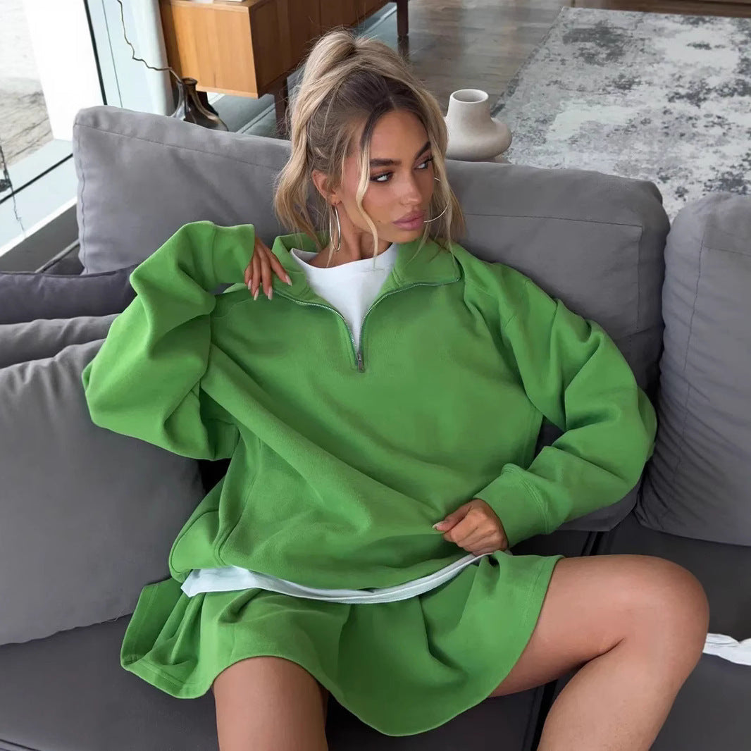 Damen sportlicher Pullover mit Kordelzug und Reißverschluss