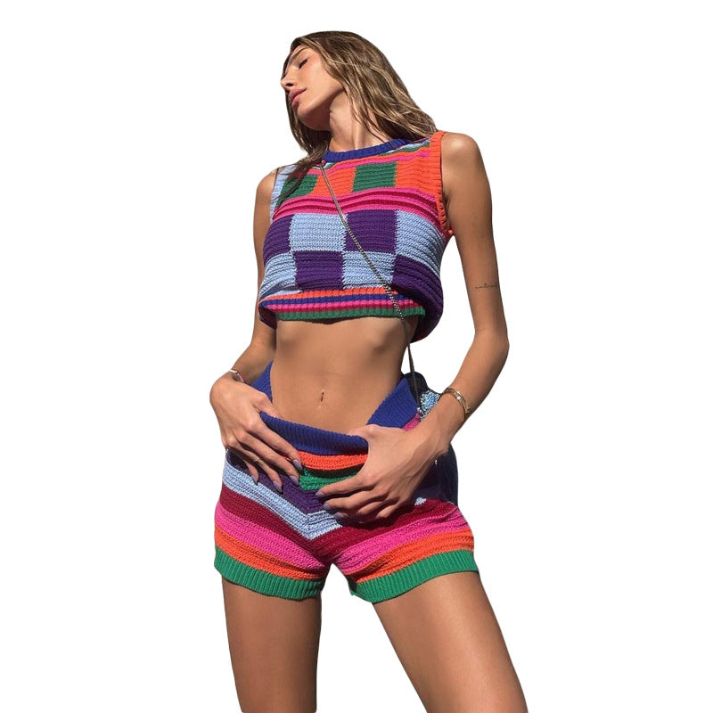Damen gestreifter, ärmelloser Pullover R&B