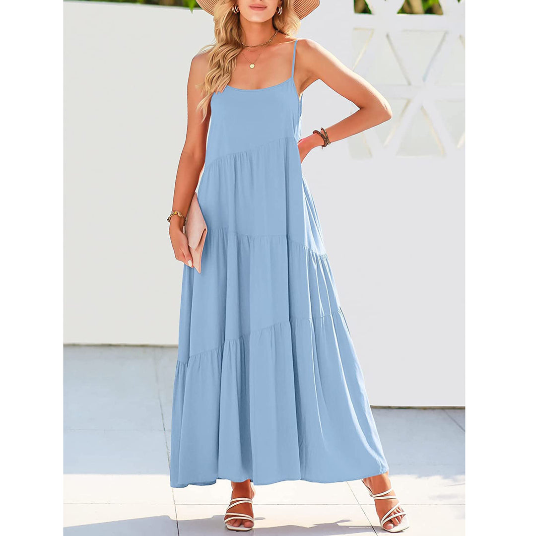 Damen Maxikleid mit zarten Spaghetti-Trägern und fließendem Schnitt R&B