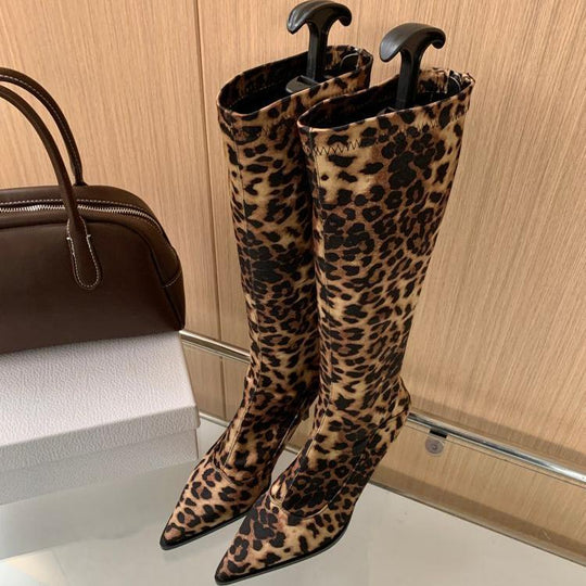 Damen elegante Overknee-Stiefel aus hochwertigem mit spitzem Absatz R&B