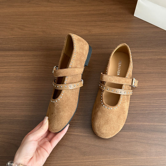 Damen Elegante Ballerinas mit dekorativen Schnallen und weichem Wildleder R&B