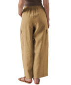 Damen lässige Leinen-Cargo-Hose mit hohen Taschen und elastischem Bund R&B