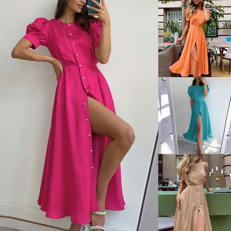 Damen Hemdkleid mit hochgeschlossenem Kragen und seitlichem Schlitz R&B