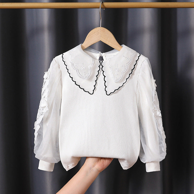Mädchen modische Bluse mit eleganten Tüllärmeln und kunstvoller Spitzenverzierung R&B