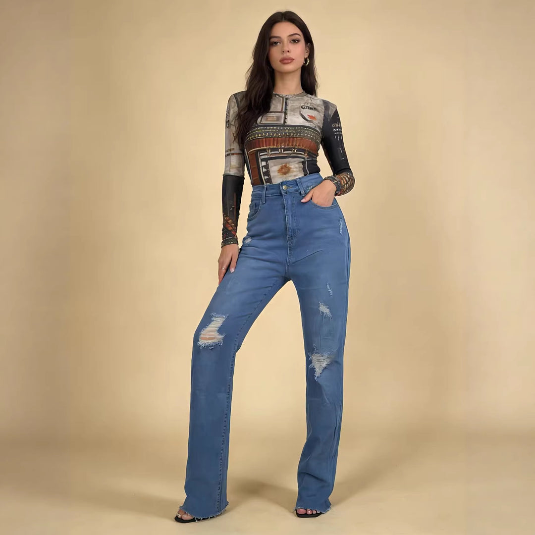 Damen lässige Skinny-Jeans im modernen Destroyed-Look R&B