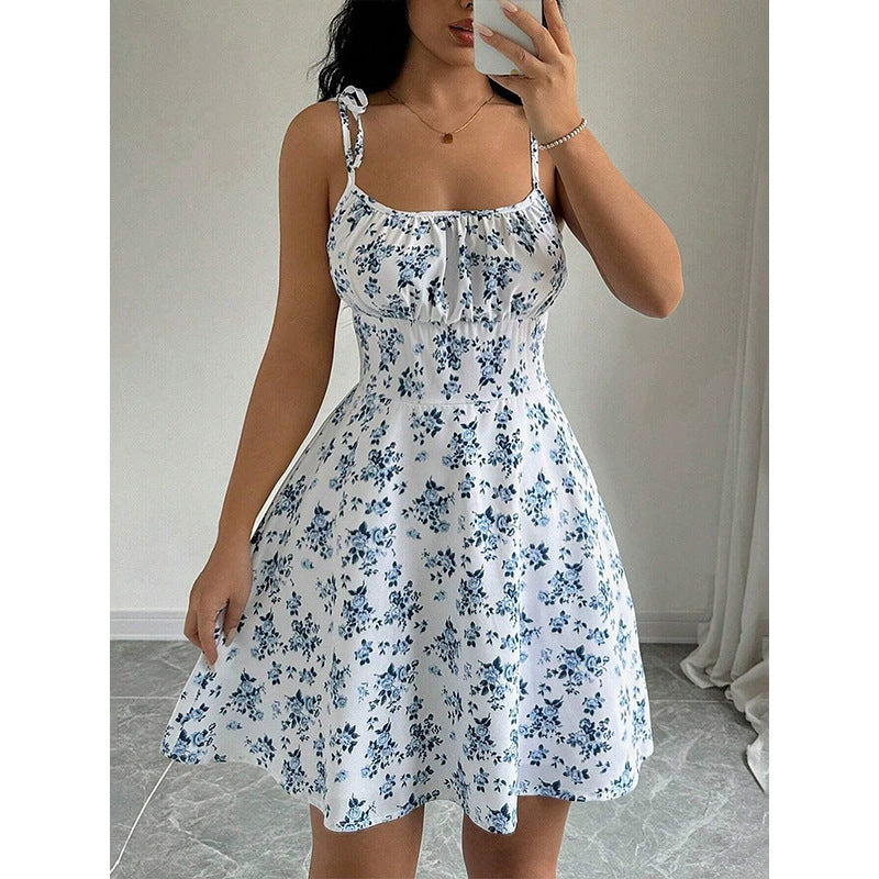 Damen Blumenkleid mit verstellbaren Spaghetti-Trägern und femininem Schnitt R&B