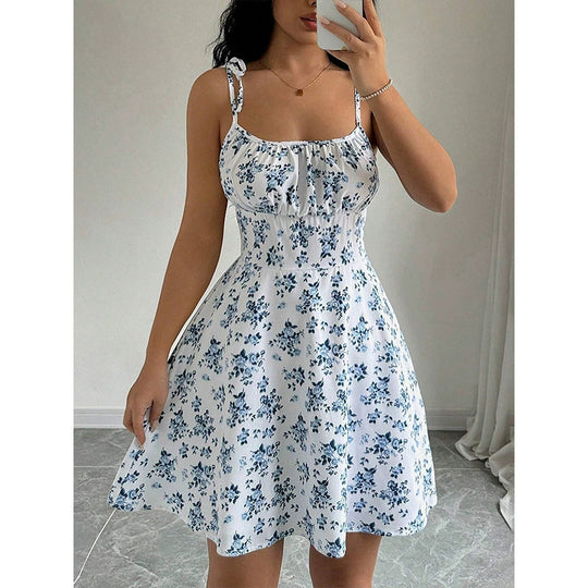 Damen Blumenkleid mit verstellbaren Spaghetti-Trägern und femininem Schnitt R&B