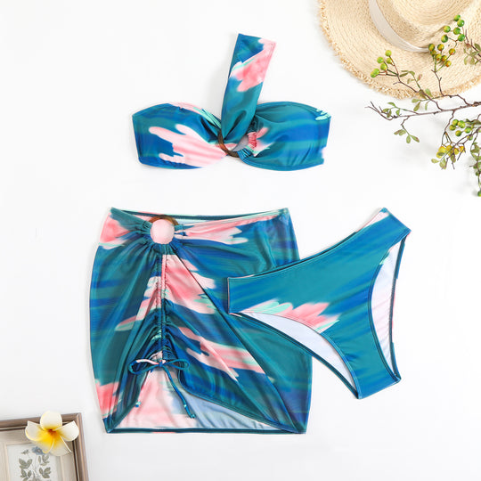 Damen Cropped Bikini-Set mit verspieltem Rüschendesign und elegantem Bindeträgersystem R&B