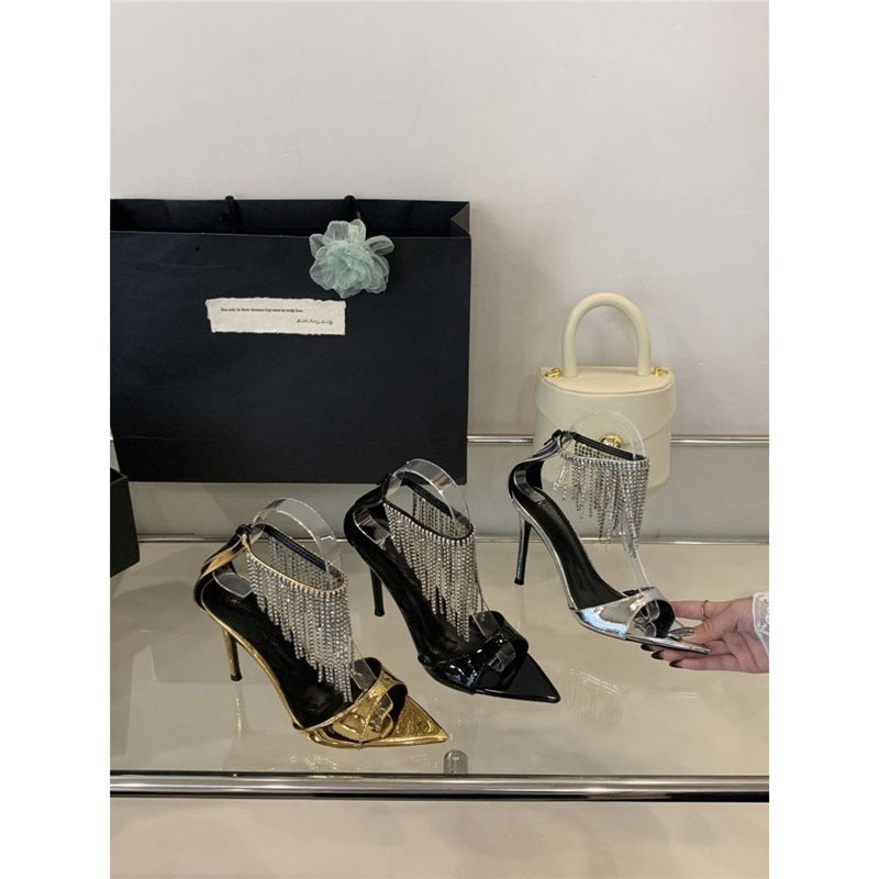 Damen spitze High Heel Sandalen mit funkelndem Strassbesatz R&B
