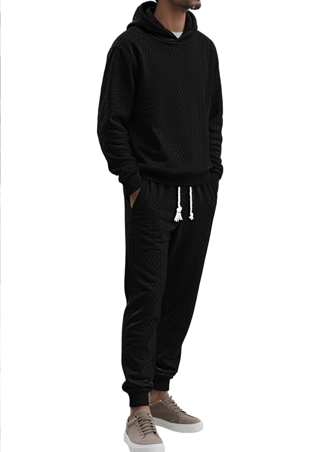 Herren nan strukturierter Velours-Jogginganzug mit Kapuzenpullover und Kordelzughose R&B