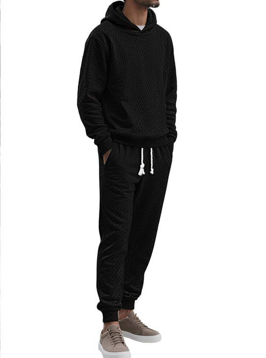 Herren nan strukturierter Velours-Jogginganzug mit Kapuzenpullover und Kordelzughose R&B