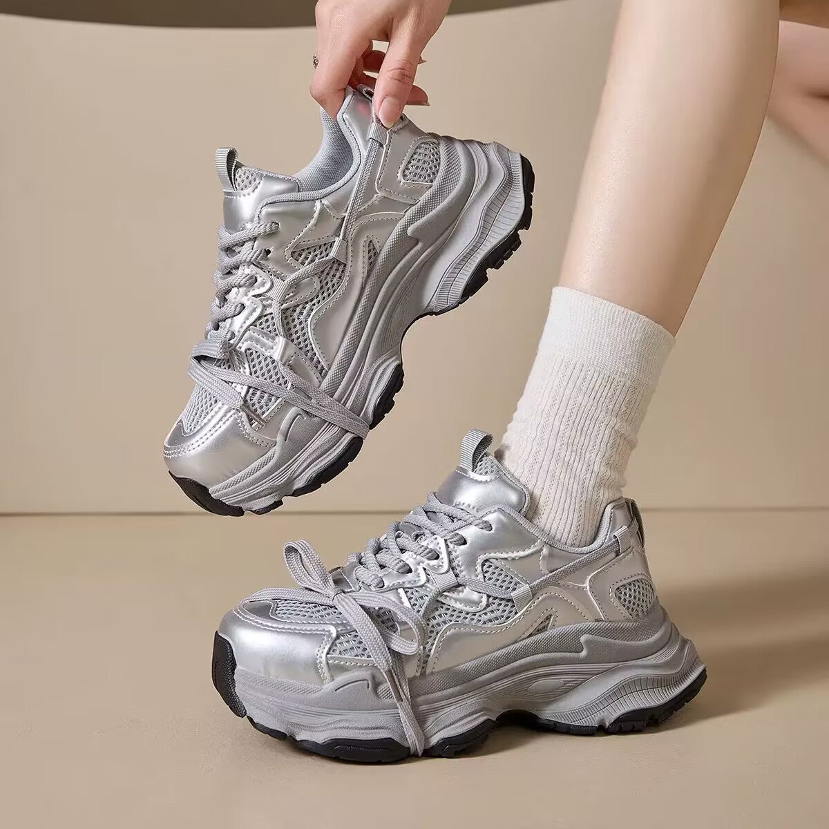 Damen Chunky Sneakers mit atmungsaktiven Mesh-Elementen und dämpfender Sohle R&B